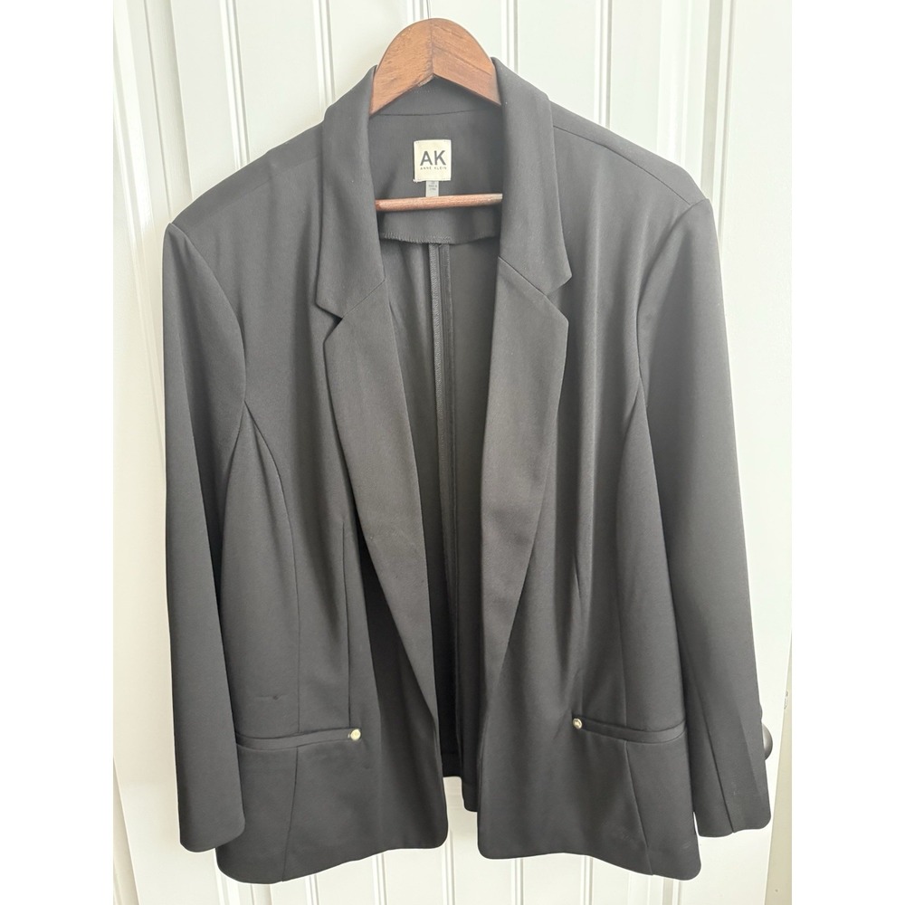 Anne Klein AK Womens Black Open Front Blazer Long Sleeve Plus Gold pocket 3X